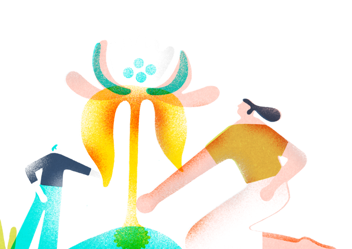 Illustration of 2 people growing a flower.